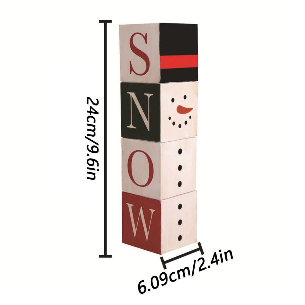 

Christmas Block Decor 4 Pieces Seasonal Decoration Holiday Desktop Ornament for Collectors Photography Home Living Room Bedroom
