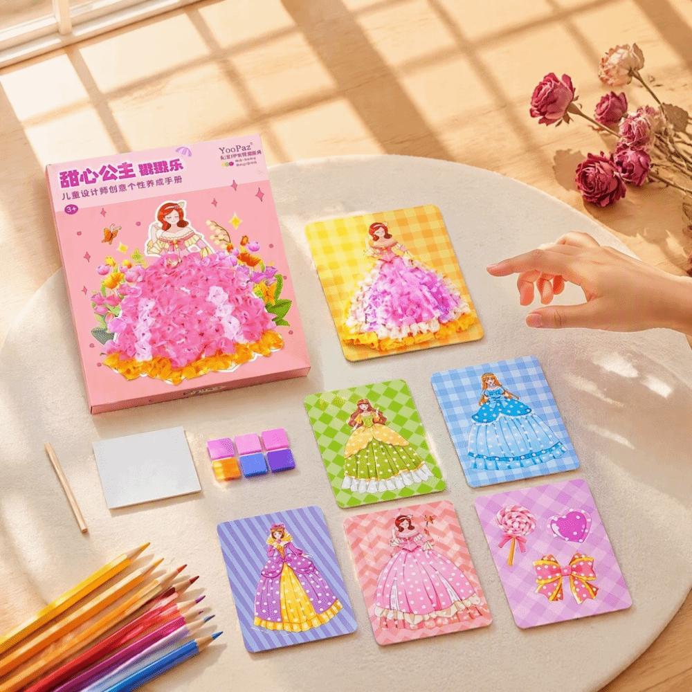 Handmade Princess Theme Poke Art Creative Dress Up Sticker Book Fabric Art Craze Poke Art For Girl