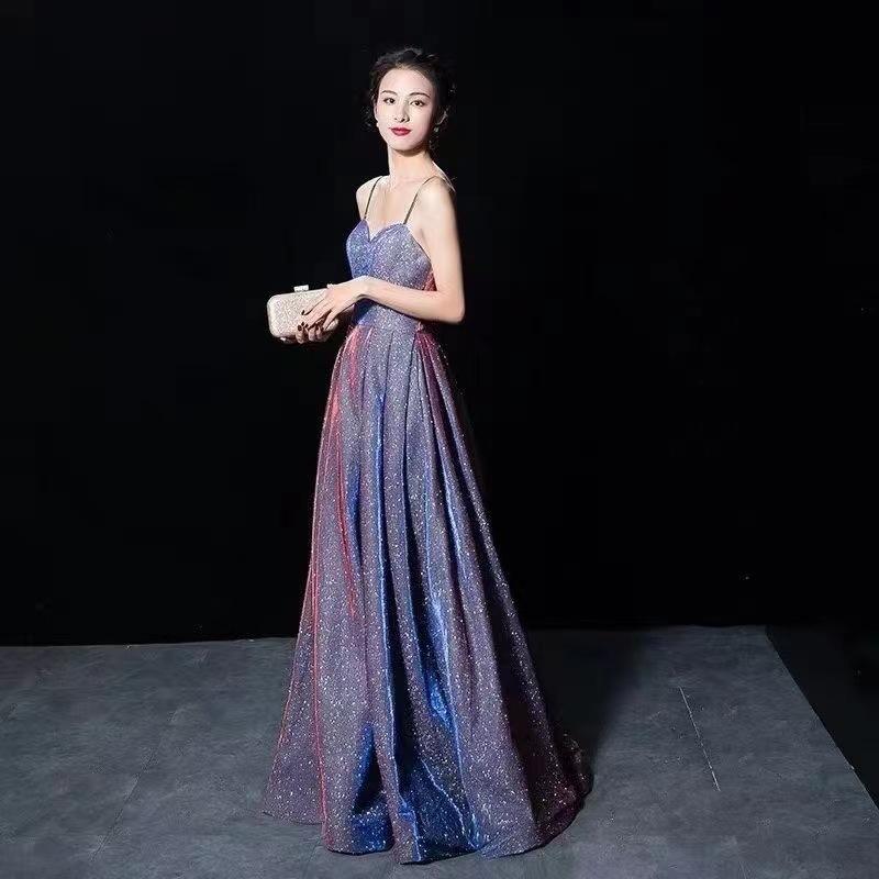 European and American New Women's Suspender Backless Sexy Flash Deep V Party Banquet Evening Dress Dress