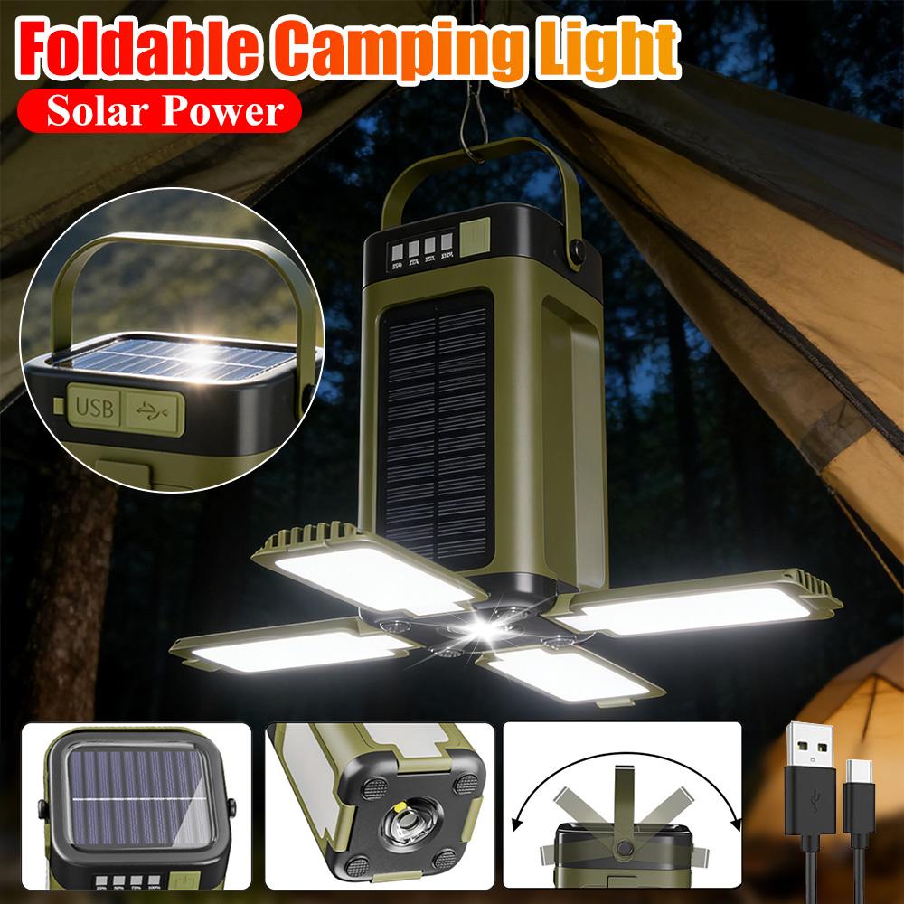 Foldable Camping Light Rechargeable Lantern Power Bank Solar Camping Lantern Portable Flashlight LED Tent Light Outdoor Lamp