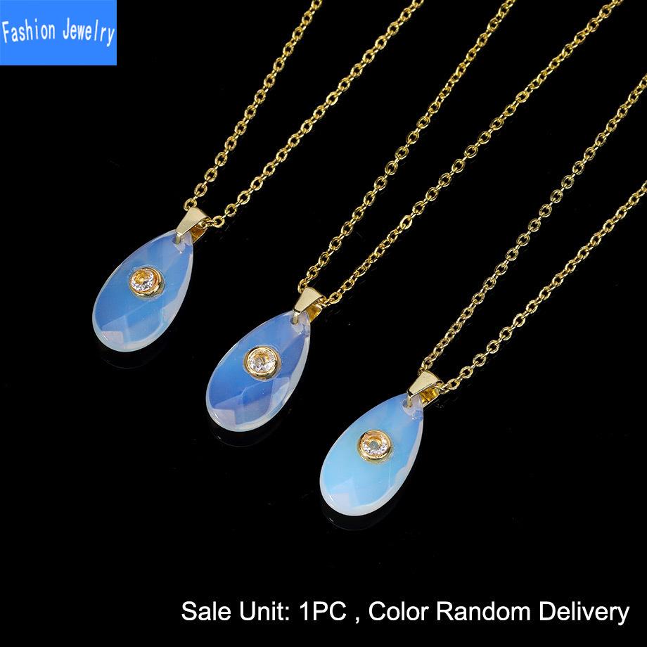 Natural crystal stone faceted water drop pendant micro-paved zircon fashion personalized necklace