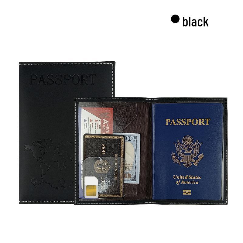 Multi-Color PU Leather Passport Holder with Map Design and Protective Stitching