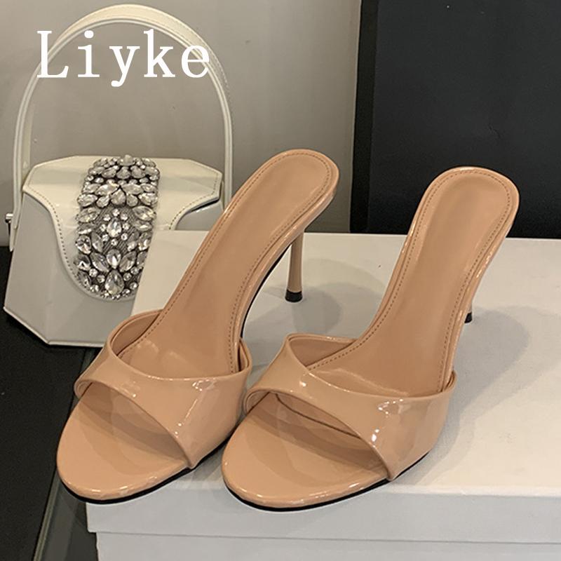 

Fashion Liyke Summer Party Fashion Slippers For Women Cozy Patent Leather Mules High Heels Slides Shoes Gladiator Sandals Zapatos Mujer 35 абрикосовый