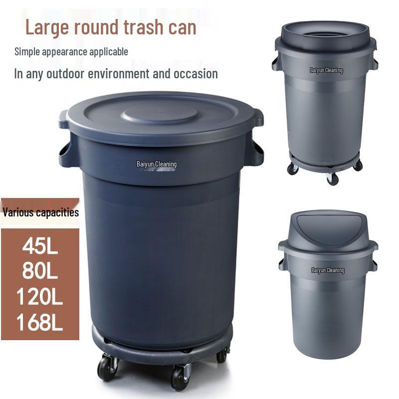 Large Round Wheeled Trash Can with Lid for Outdoor or Kitchen Use
