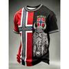 Norwegian Style Short Sleeved T-Shirt Viking Mythology Print Top Men's Sportswear Football Uniform Streetwear