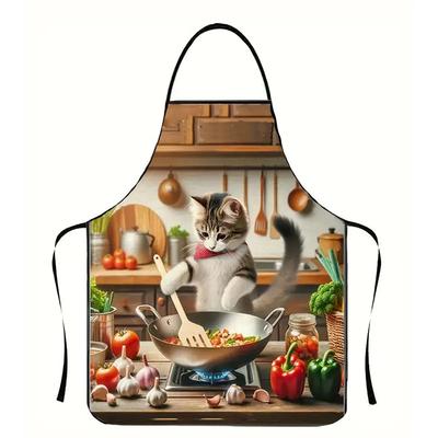 Creative Cute Animal Print Apron Adjustable Neck Strap and Waist Ties Durable Fabric Kitchen Cooking Apron for Men and Women 80x60cm