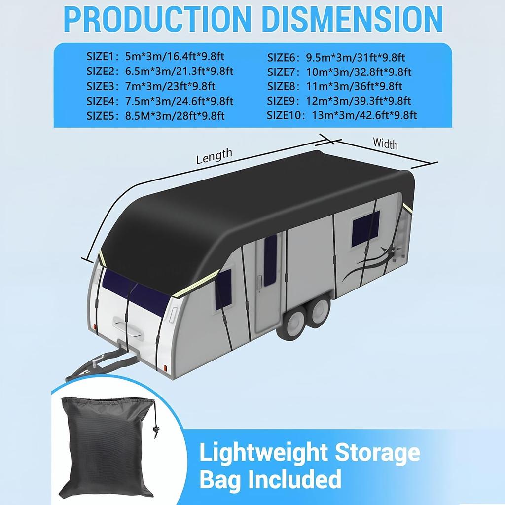 RV Roof Cover, Heavy Duty Waterproof & UV Resistant Trailer Cover, Camper Cover for Class A/B/C Motorhomes, Trailers, Campers