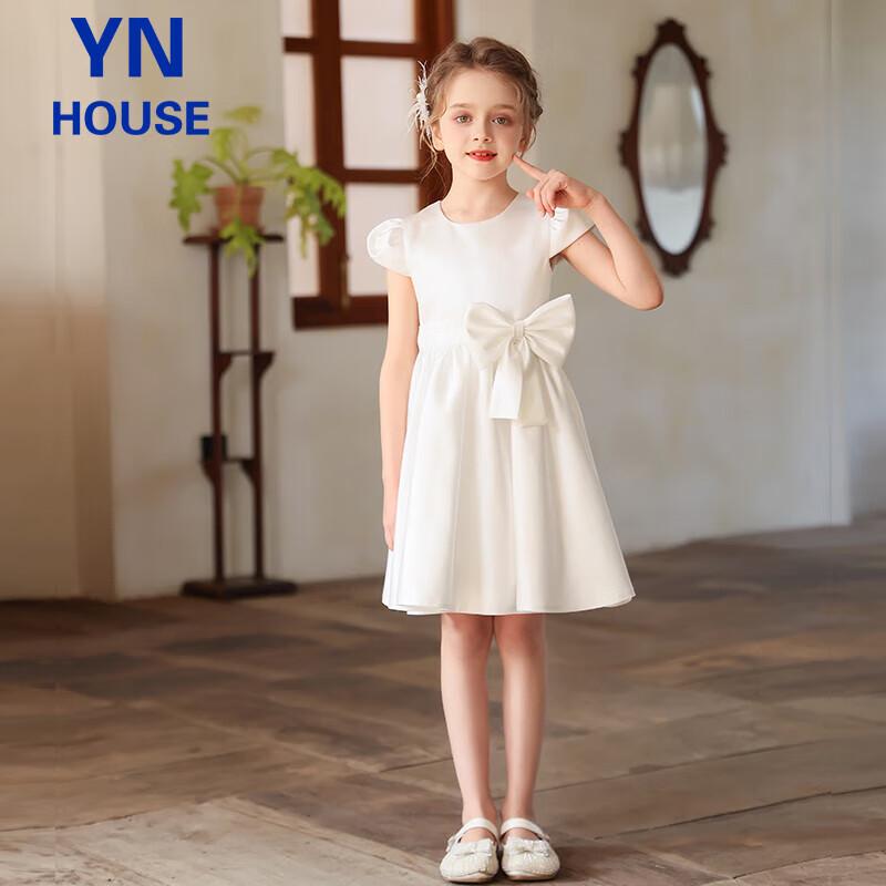 Белое атласное платье принцессы для девочек 160