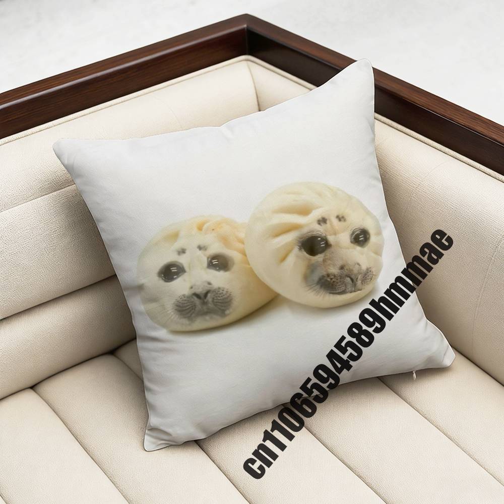 For Throw Pillow Case Sham 45X45Cm 35X35Cm Square Bedroom Seals Fruit Cute Seal Sea Meme Pillowcase Cushion Cover
