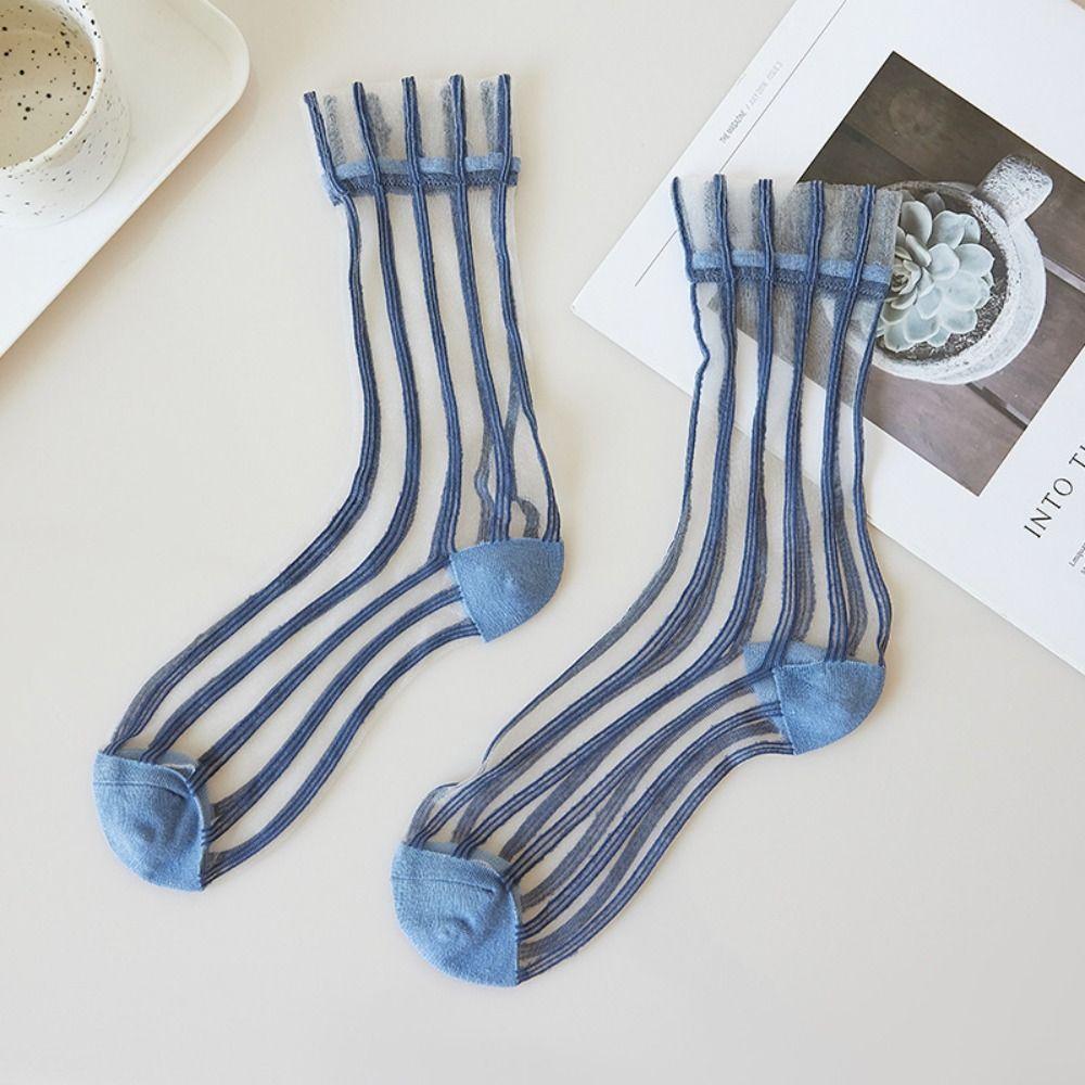 

Striped Crystal Silk Socks Ultra-thin Long Socks Comfortable Women s Socks Ladies синий