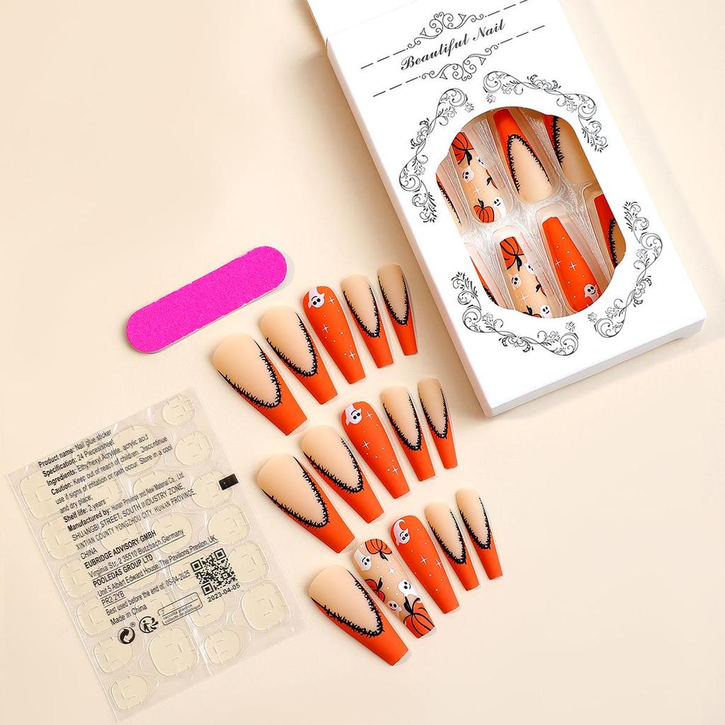 Ghost Spider Halloween Orange French Edge Press-On Nails