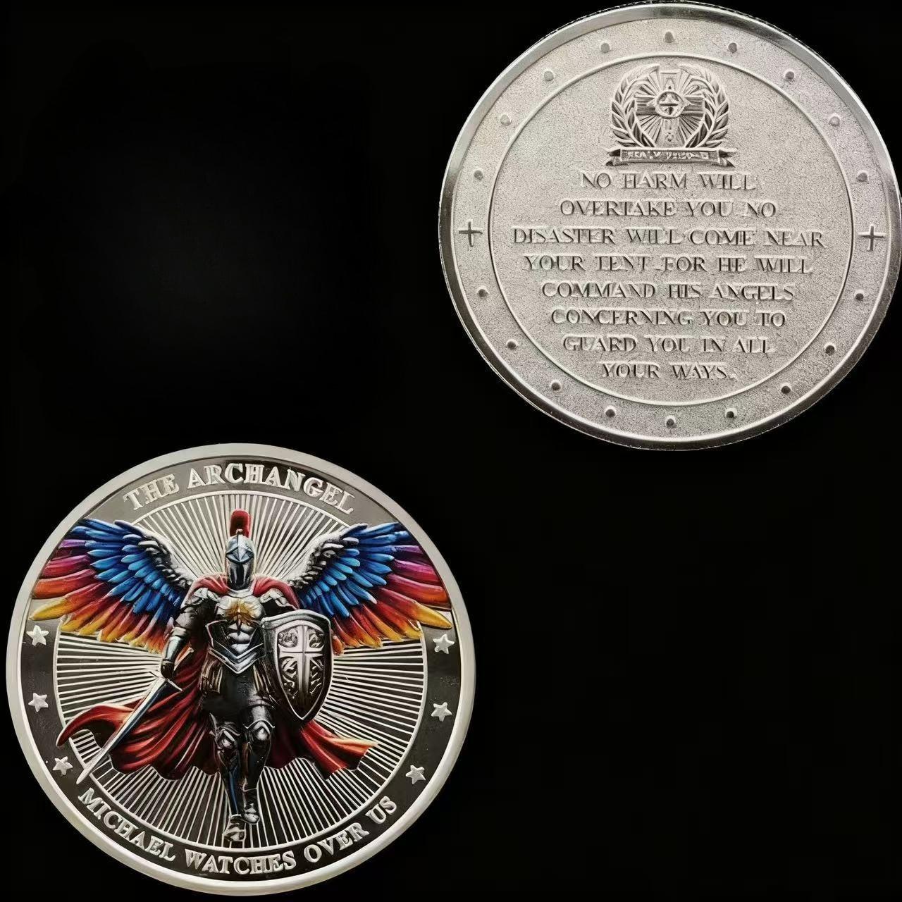 Armored Warrior Commemorative Coin, Saint Michael, Archangel, Guardian, Gold Coin, Red Winged Warrior, Shield Silver Coin 40*3 31 grams серебряный