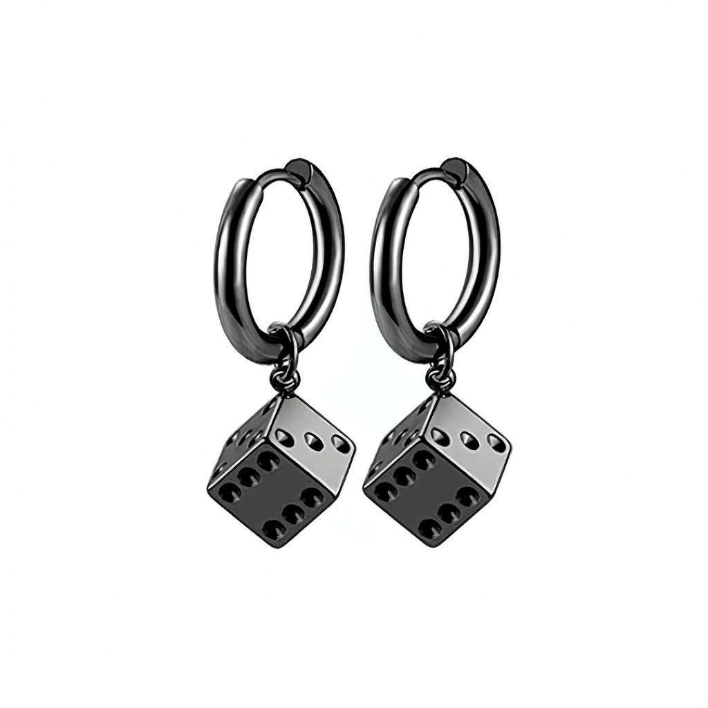Dice Square Statement Funny Cool Punk Stainless Steel Black Piercing Hoop Earring for Man Woman Jewelry 2025 Trend New in Decor