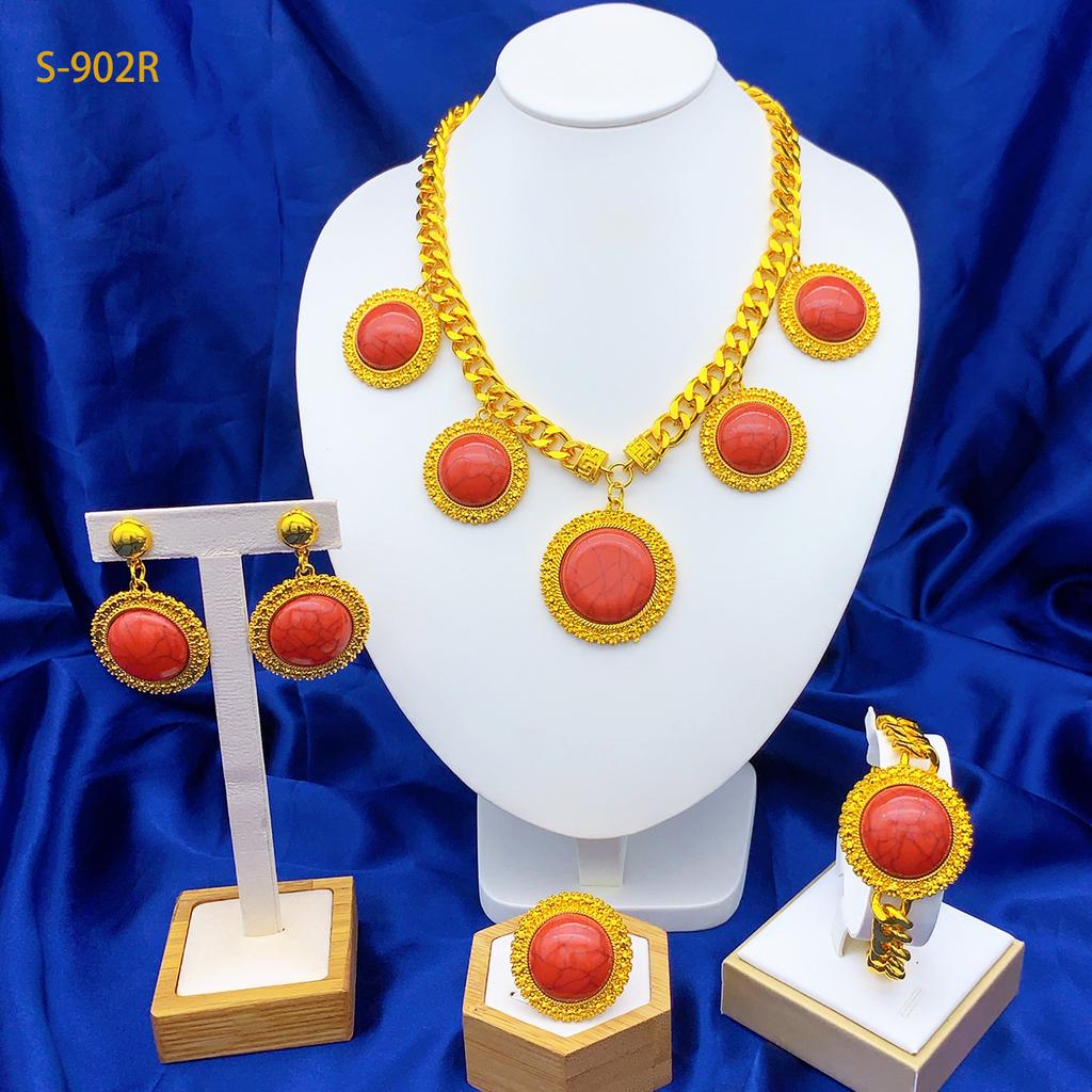 2026 Alloy Set Four-piece Dubai Indian Arcane Gold Jewelry Necklace Bracelet Earrings Ring