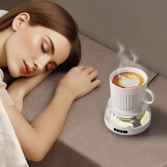 Coffee Mug Warmer Adjustable Temperature Coaster with Ambient Light Portable Drink Warmer Auto Shut-Off Anti-Slip Base Heated Mug Coaster