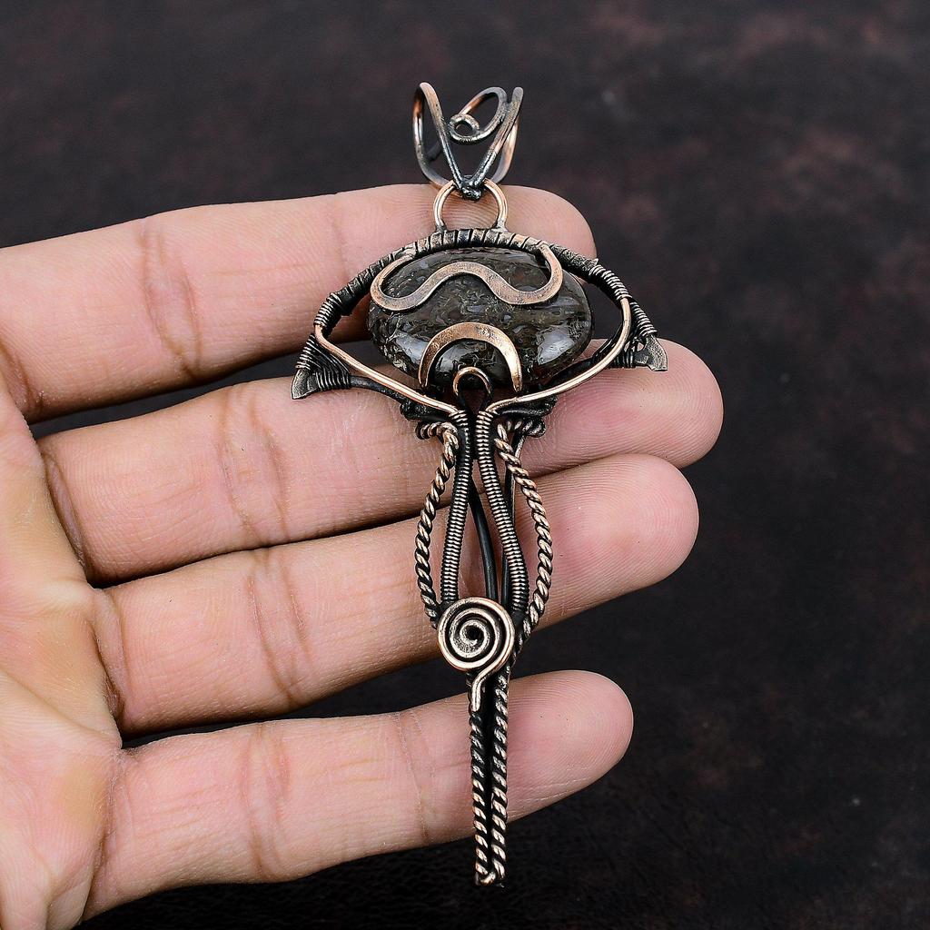 Dinosaur Bone Pendant Copper Wire Wrapped Jewelry Dainty Gemstone Pendant Handmade Designer Jewelry Copper Wire Wrapped Pendant Gift For Mom