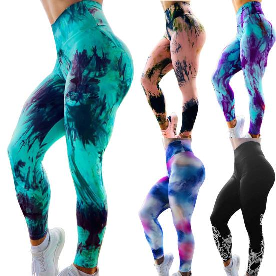 Leggings Fitness Stampa Tie Dye Control Pancia Donna Vita Alta Arricciati Alta Elasticità Leggings Yoga Abbigliamento Sportivo