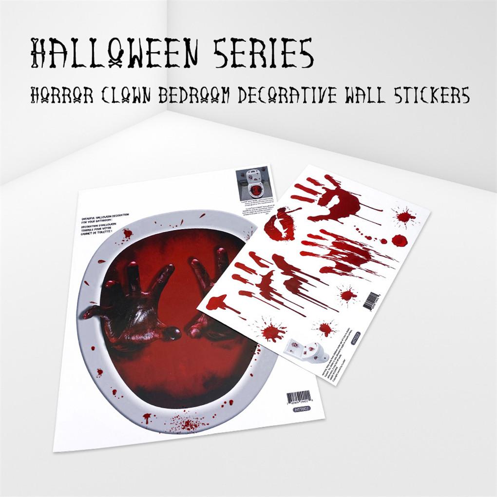 2Pcs Halloween Toilet Lid Decals Horrible Wall Stickers DIY Scary Bathroom Home Party Decor