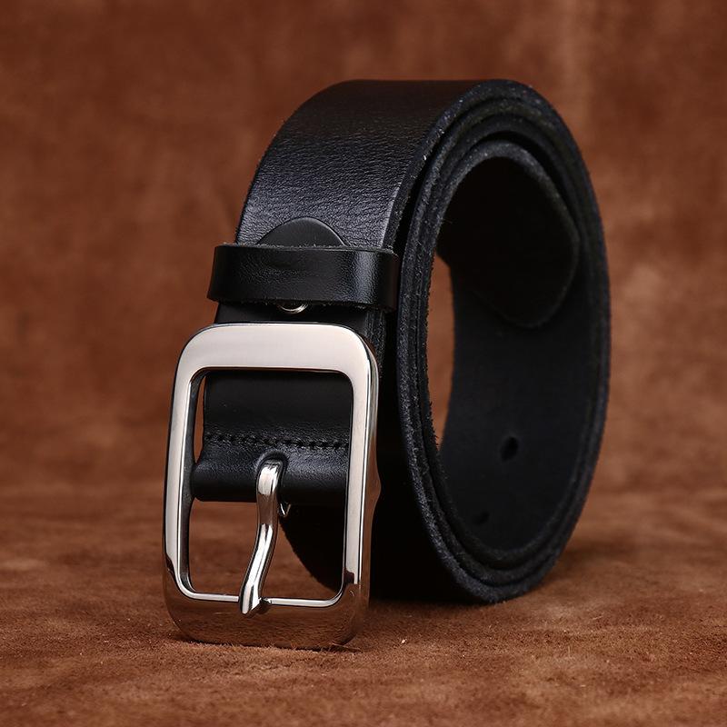 Whole First Layer Cowhide Cut Stainless Steel Buckle Belt Men'S Genuine Leather Youth Simple Casual Jeans Belt Men'S