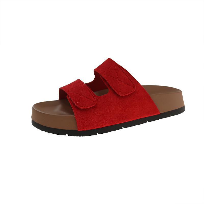 Soft-soled retro platform slippers women's summer 2025 new fashion one-word Velcro outer wear premium sandals