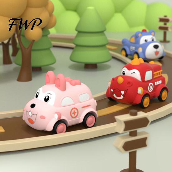 Kid Vehicle Toy Baby Cartoon Pull Back Car Toy, Squeaky Dinosaur Bear Rabbit Press and Sound Soft Silicone Gift for Toddlers Boys Girls Toys with