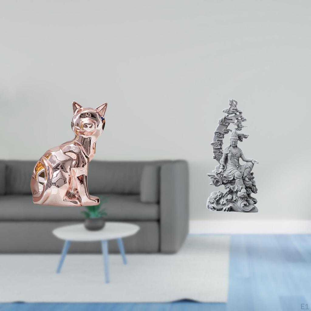 Elegant Cat Figurine Artistic Sculpture Feng Shui Ornament for Fireplace Office Bedroom Living Room