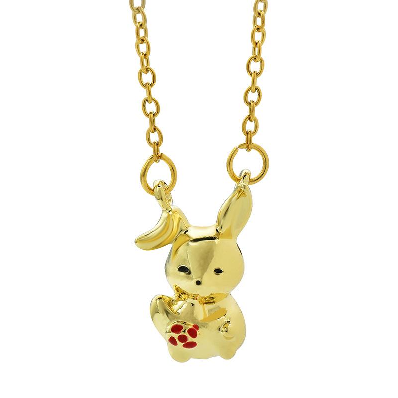 Elegant Titanium Steel Rabbit Pendant Necklace For Women In Shiny Gold And Silver