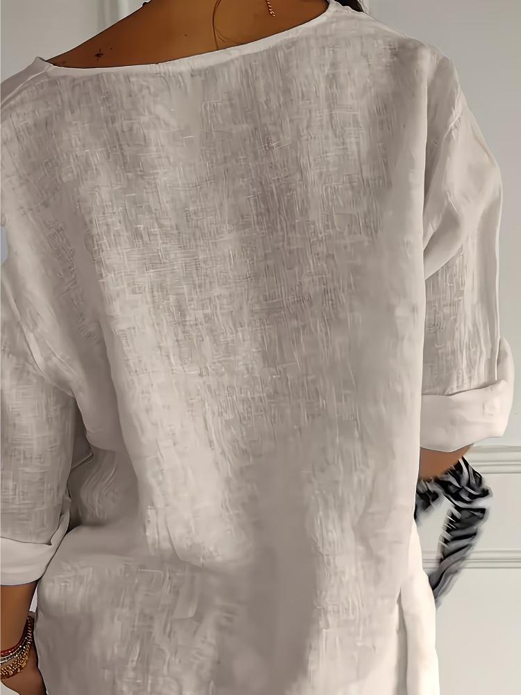 Fashionable Women's Casual Button-Up Shirt, Loose Fit, Perfect for Casual Wear or Vacation | Decorative Button Design Cotton and Linen Shirt