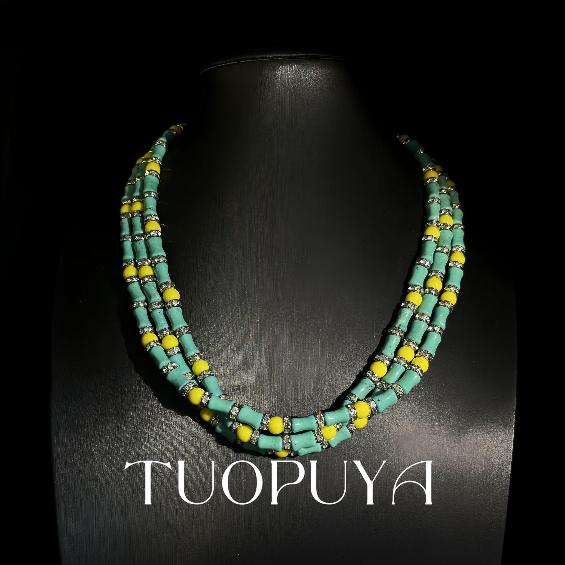 

Spring And Summer Fresh Full Diamond Yellow-Green Flower Brooch Exquisite Handmade Beaded Bamboo Joint Multi-Layer Fresh Necklace