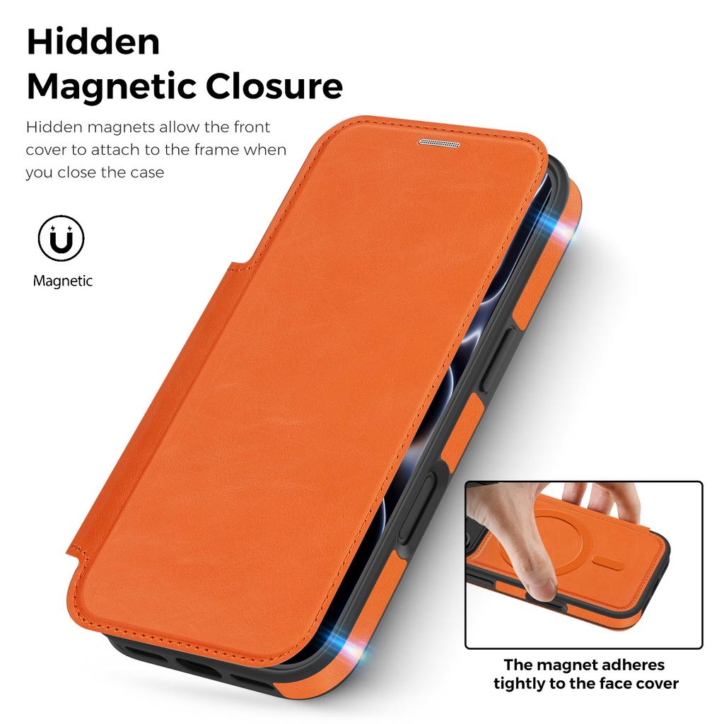 For iPhone 17 Pro Case Compatible with MagSafe RFID Blocking Card Holder Leather Phone Cover