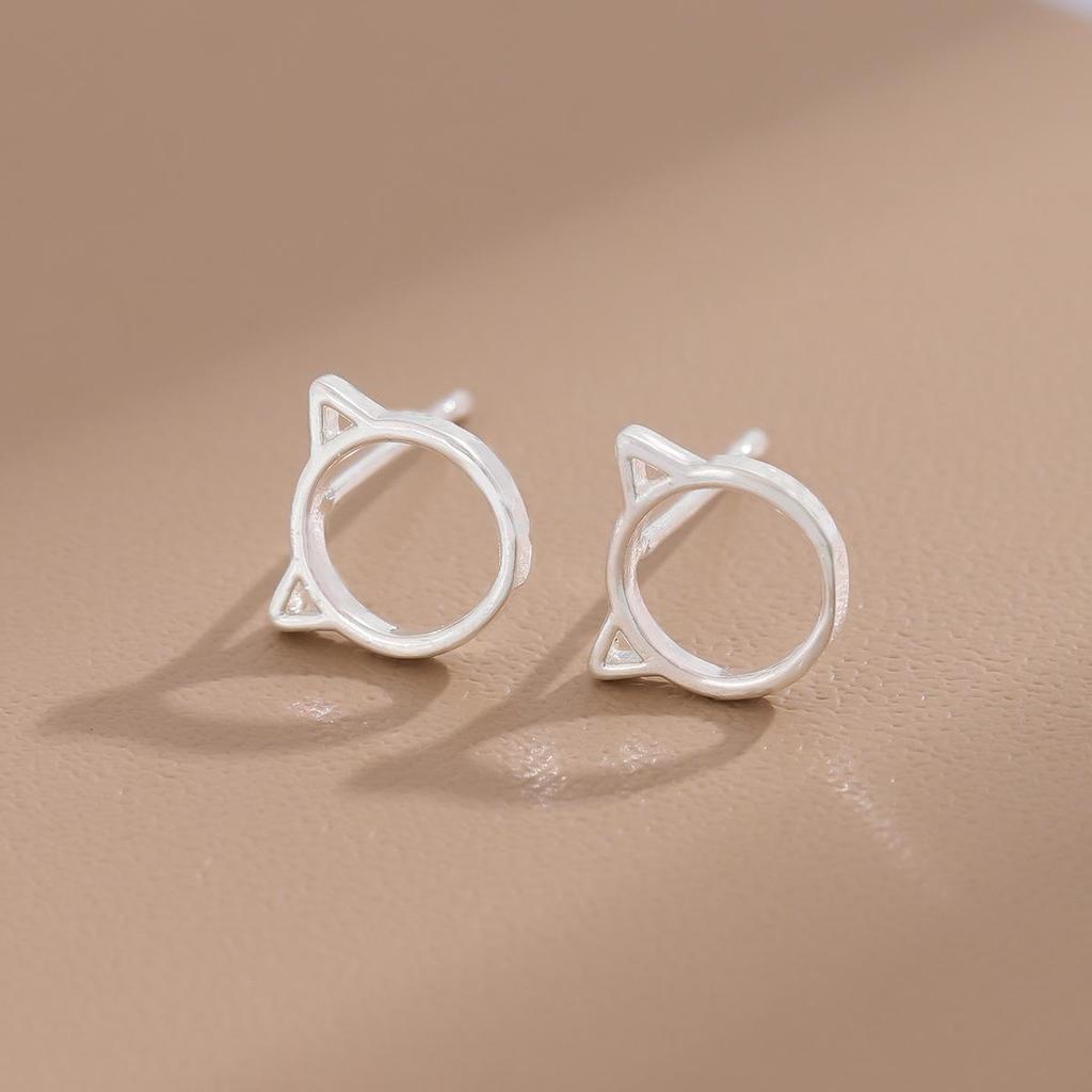 Stylish Cat Cutout Sterling Silver Stud Earrings for Women