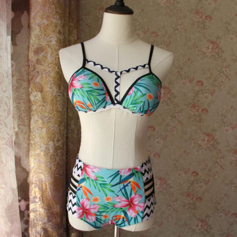 De flores los Bikinis traje de baño talle alto mujeres bikiní mujer