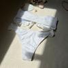 Sexy Off Shoulder White Bikinis Set Women Push Up Ruffled Swimsuit Bow Tie Beach Bathing Suit Solid Low Waist Swimwear Biquini