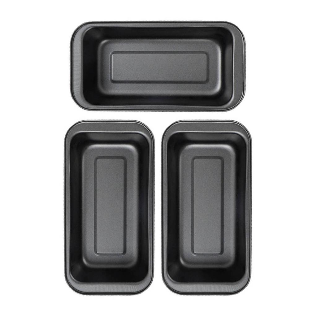 3PCS Cake Bread Baking Mold Rectangular Nonstick Baking Cake Pan Carbon Steel Bread Loaf Pan Black 15cm