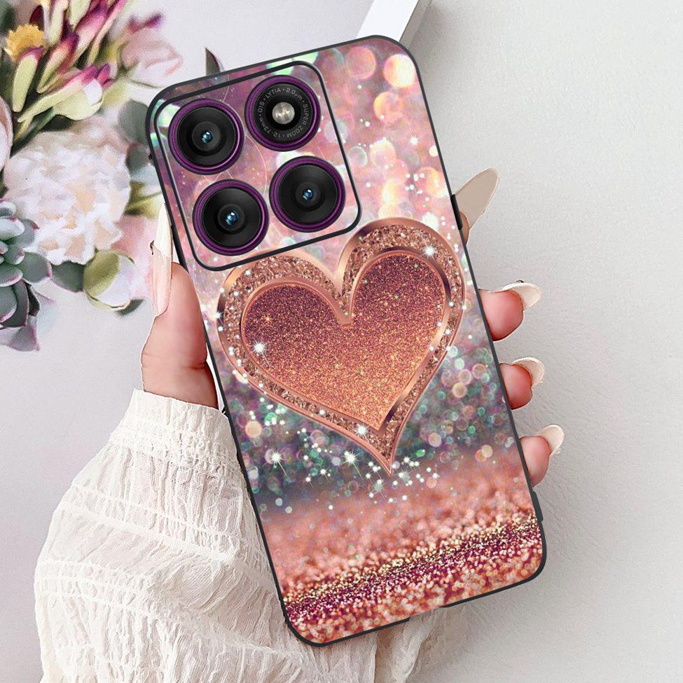 For Motorola Edge 60Pro XT2507-1 Back Cover For Motorola Edge 60 Pro Case Cute Cartoon Luxury Flower Painted Black Silicone 6.7"