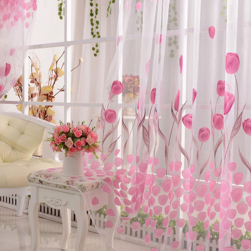 Tulip Printed Nordic Curtains Fashion Door Window Curtain Practical Elegant Beautiful Romantic Durable for Living Dining Room