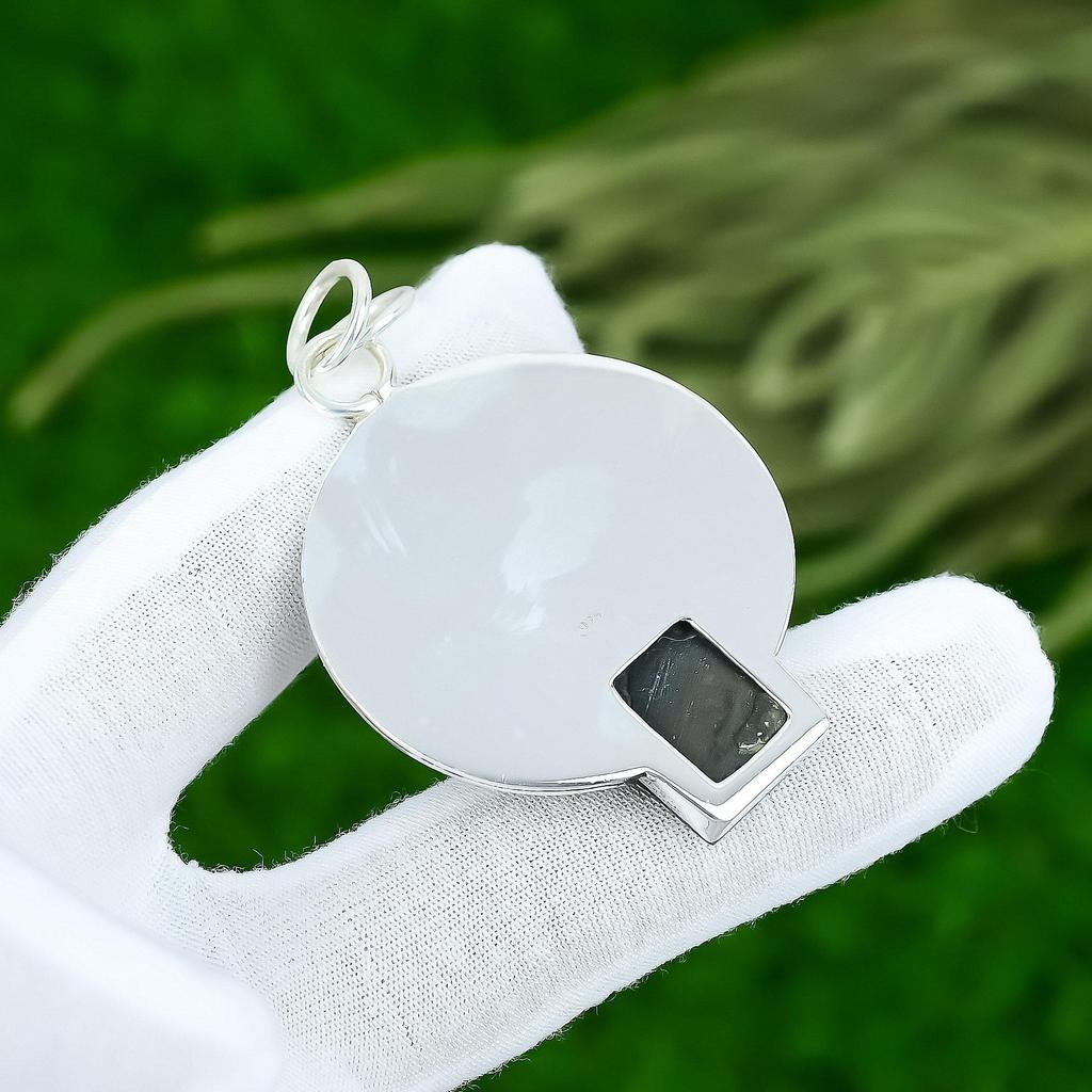 925 Sterling Silver Natural Abalone Shell Wife Engagement Bezel Birthday Pendant