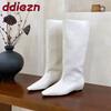 Fashion Women Knee High Boots With Height Increasing Shoes Fashion Pointed Toe Ladies Modern Long Boots Female Slip On Shoes