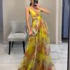 European Style Spring and Summer Print Spaghetti Strap Maxi Dress INS Vacation Casual Party