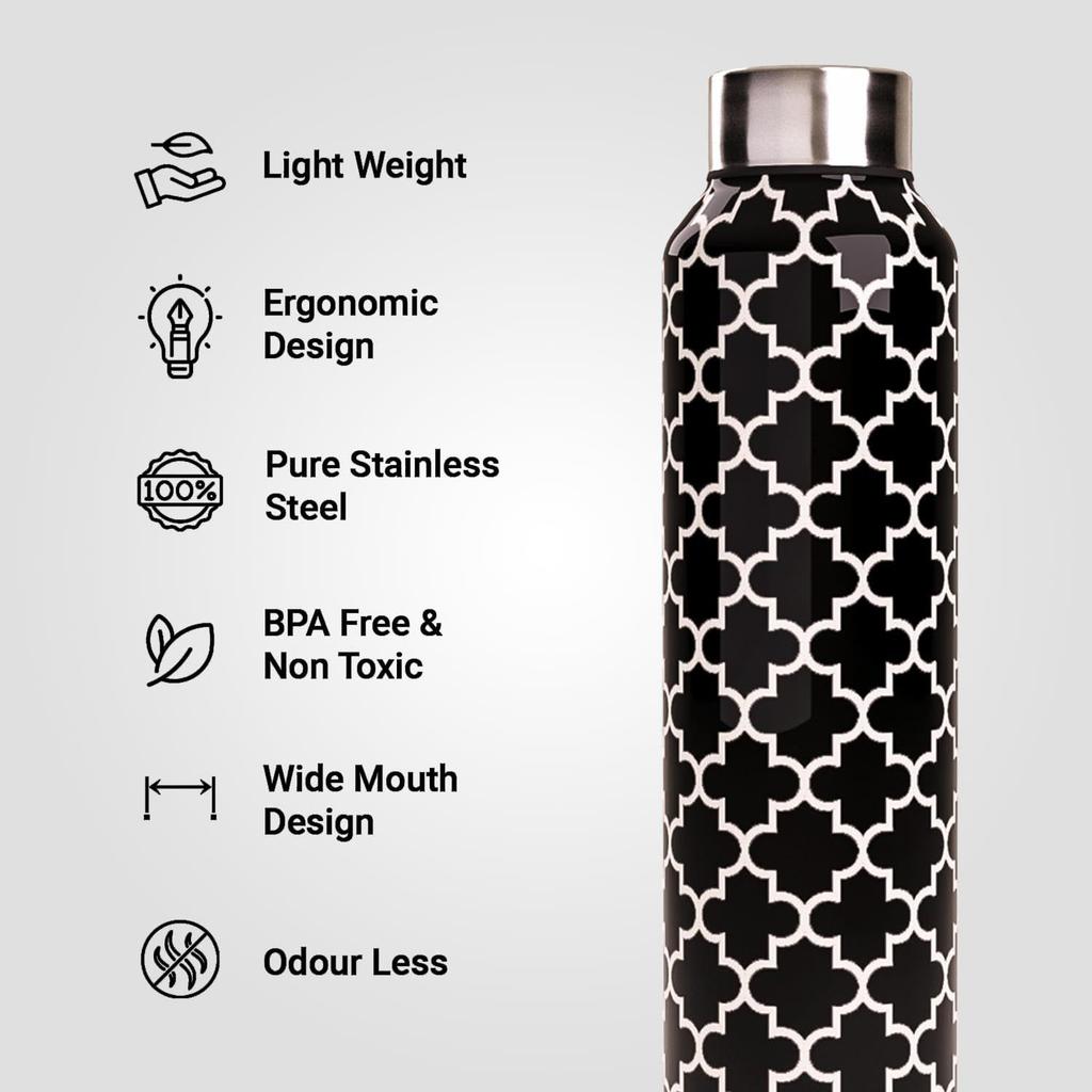 Piękna butelka na wodę ze stali nierdzewnej 1 ltr szczelna biuro siłownia podróż szkoła taniec lodówka dom szkoła lodówka butelki (Pakiet 1)