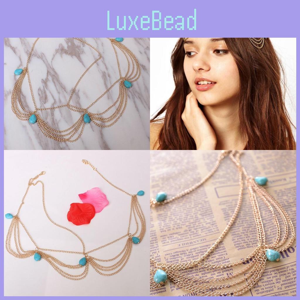 Fashionable Turquoise Simulated Decor Multi Layer Chain Design Headwear Women