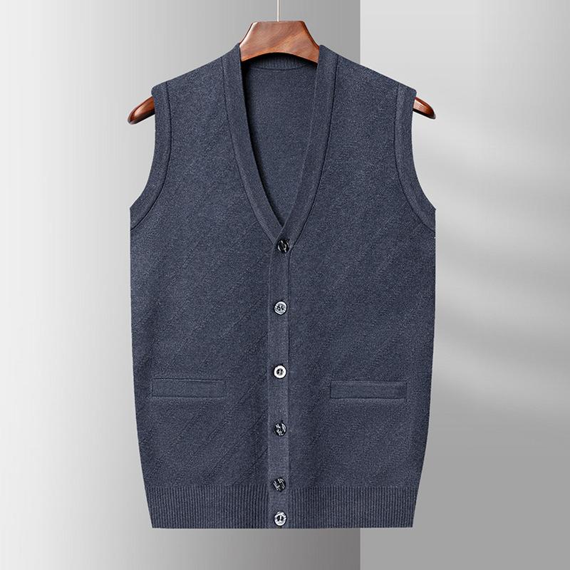 Dad Sweater Vest Men Autumn Warm Sleeveless Vest Middle-aged and Elderly Knitted Cardigan Vest Grandpa Outfit