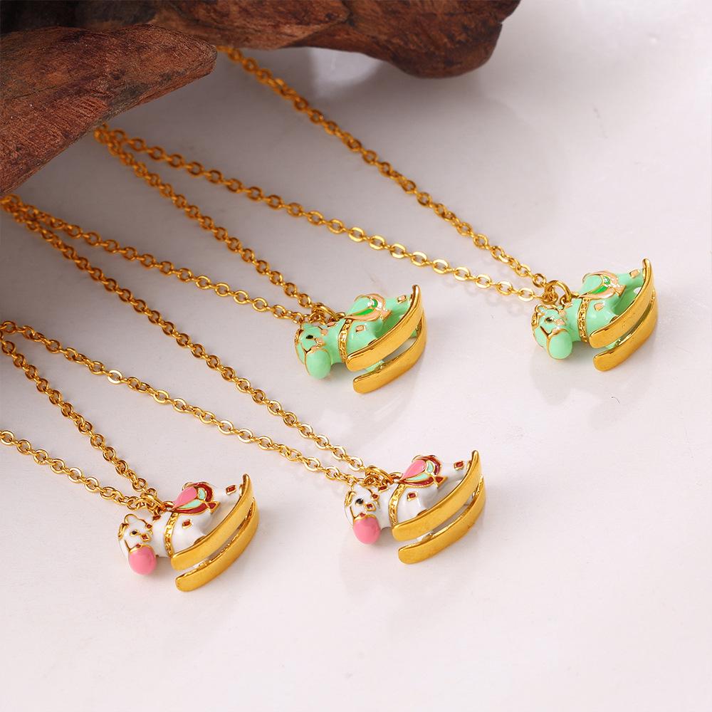 Charming & Colorful Rocking Horse Pendant Necklace with Exquisite Design for Women