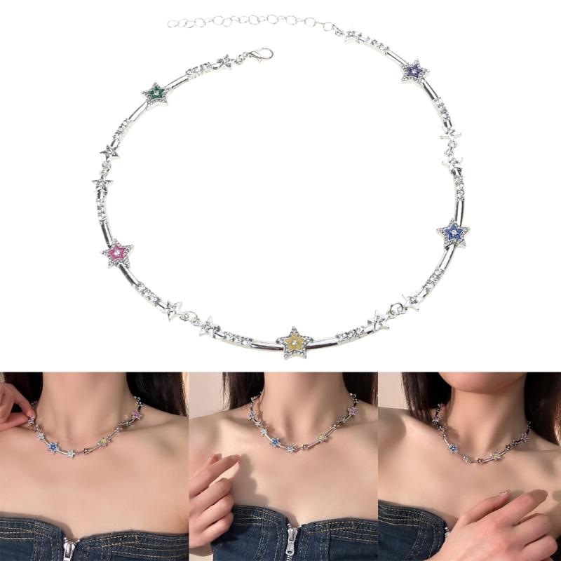 Five-pointed Star Aesthetic Necklace Diamonds Inlay Simple Clavicle Chain Women Girls Wedding Jewelry Birthday Gift