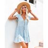 2026 Spring/Summer V-neck Buttoned Floral Short-sleeve Loose Casual Dress for Women