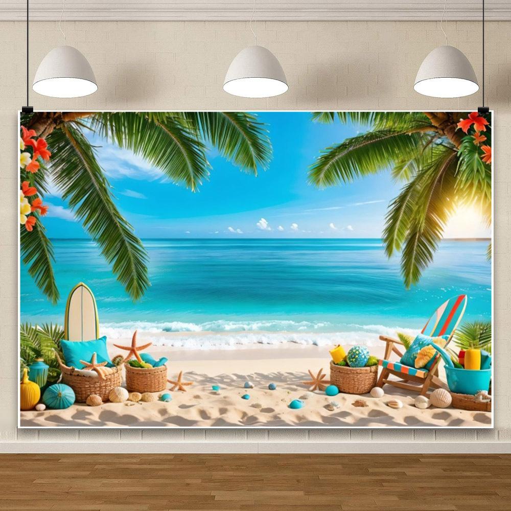 Summer Hawaii Beach Backdrop Tropical Flowers Aloha Luau Sea Surfboard Holiday Party Birthday Photography Background Decor Props