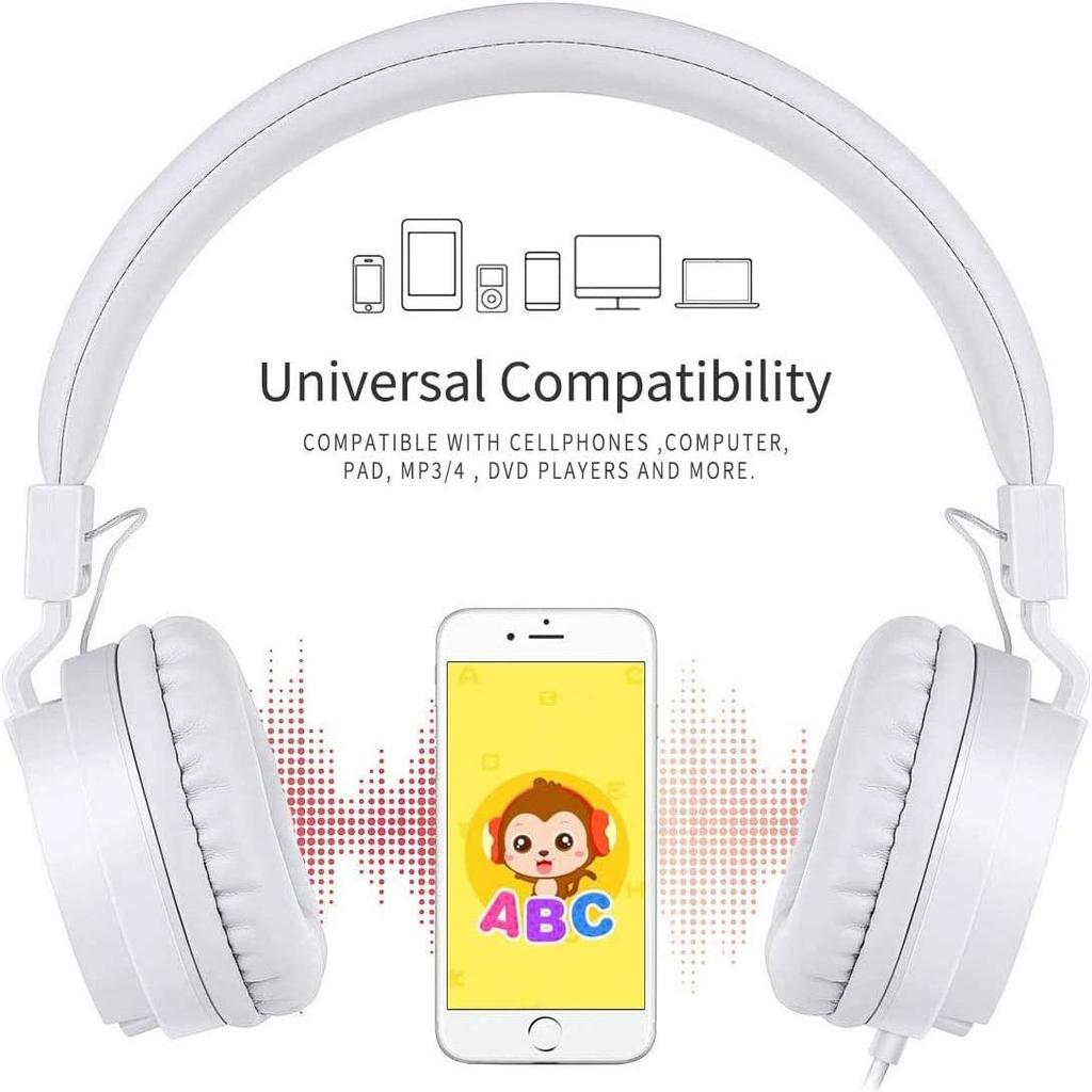 Kids Headphones, Lightweight Stereo Wired Children's Headsets Adjustable Headband Toddler Headset for Smartphones Computer Pad Earphones