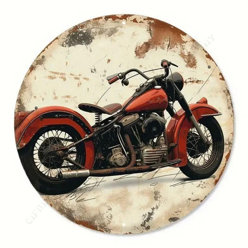 Motorcycle 2D Flat Design Round Sign, 20x20cm Wall Decor