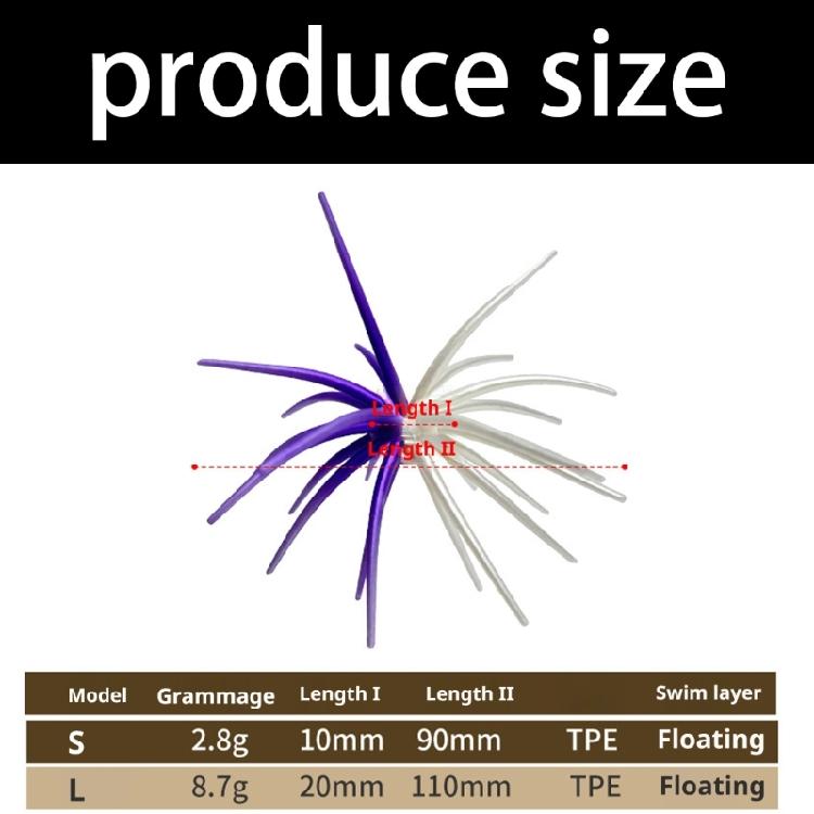 Lake Use Fishing Accessory with Elastic Soft Plastic Body and Flexible Arm Profile, Single Pack Sea Urchin Baits for Daily Anglers