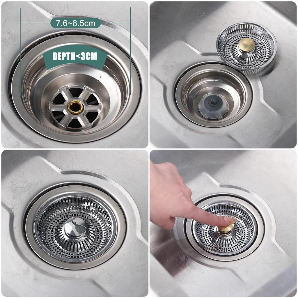 Universals Sink Drain Strainer Baskets Drain Plug Push-type Bounce Cores Drain Filter AntiClogging Sink Stoppers